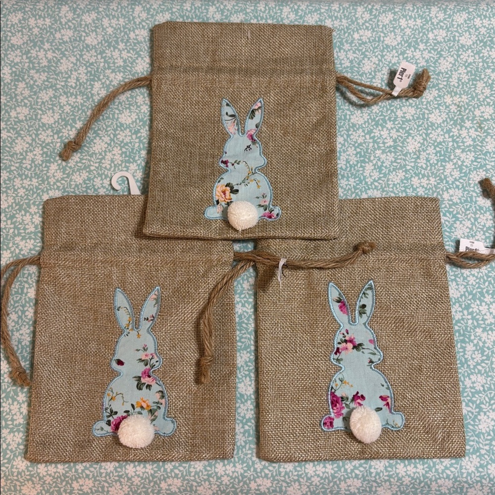 -3- Bunny Burlap Drawstring Bags